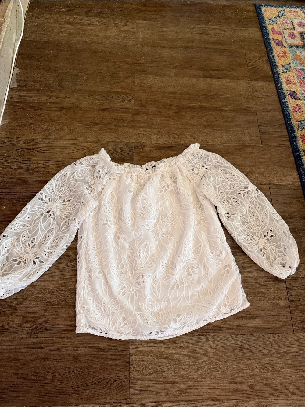 White House Black Market White Eyelet Off-Shoulder Blouse